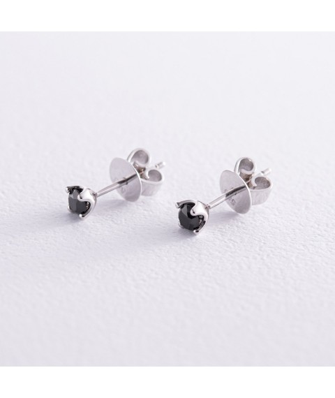 Gold earrings - studs with black diamonds sb0438y Onyx