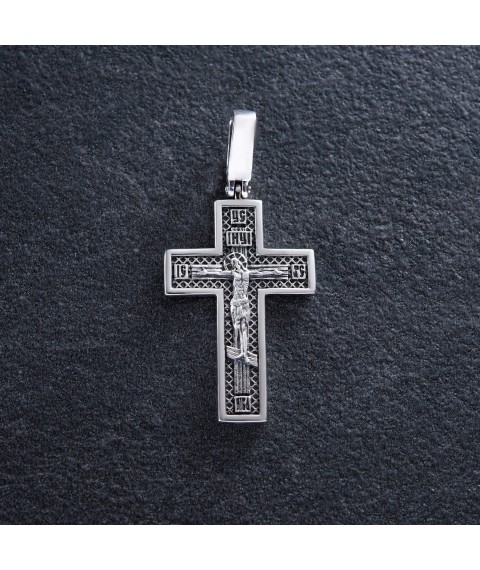 Серебряный крест "Распятие. Спаси и Сохрани" (на укр. языке) кду-16 Онікс