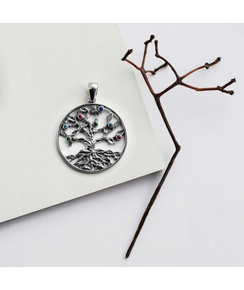 Silver pendant "Tree of Life" (multi-colored cubic zirconia) 7284 Onyx