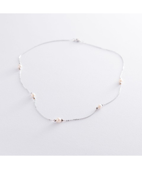 Necklace with pearls in white gold kol01671 Onyx 40