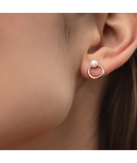 Earrings - studs "Cycle" with pearls (red gold) s08229 Onyx