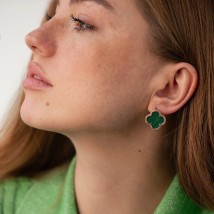 Gold earrings "Clover" with malachite s09012 Onyx