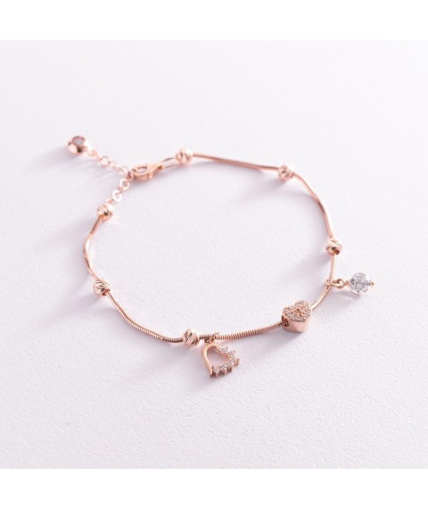 Gold bracelet "Hearts" with cubic zirconia b05021 Onix 17