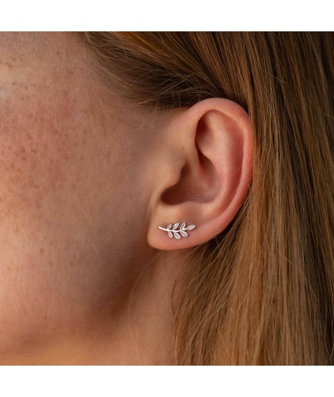 Earrings - studs "Twigs" in white gold s07014 Onyx