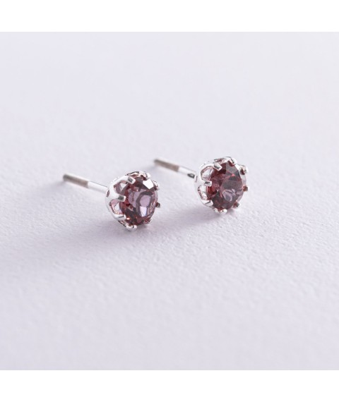 Silver earrings - studs (synthetic quartz) 122823 Onyx