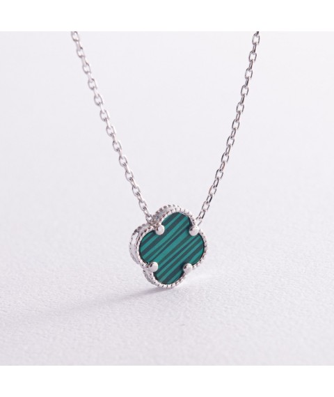 Silver necklace "Clover" (synthetic malachite) 18339 Onyx 45