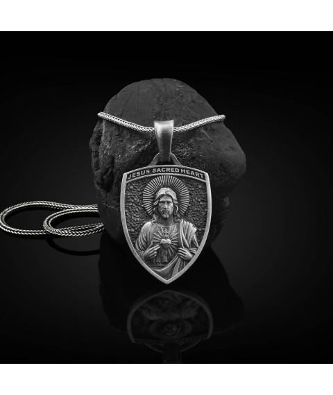 Silver pendant "Jesus Christ Sacred Heart" 133173 Onyx