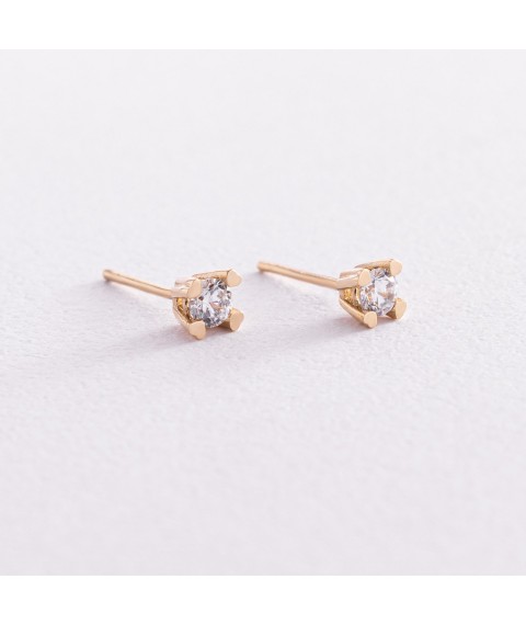 Gold earrings - studs with cubic zirconia s06150 Onyx