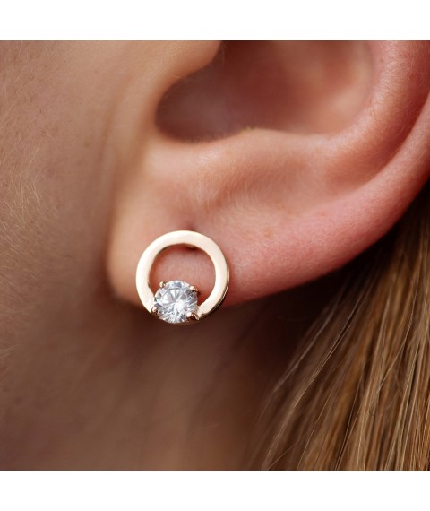Earrings - studs "Cycle" with cubic zirconia (red gold) s08786 Onyx