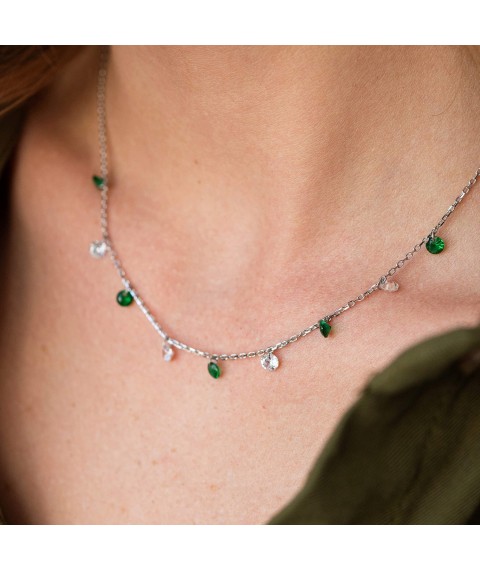 Necklace in silver (green and white cubic zirconia) 181226 Onyx 43