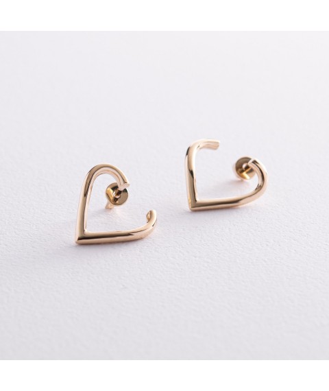 Earrings - studs "Hearts" in yellow gold s08133 Onyx