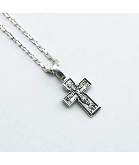 Silbernes Kinderkreuz "Kreuzigung. Gebet "Herr, erbarme dich" 131651 Onyx