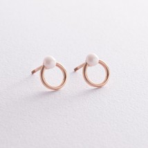 Earrings - studs "Cycle" with pearls (red gold) s08229 Onyx