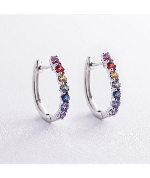 Gold earrings with multi-colored sapphires sb0455nl Onyx