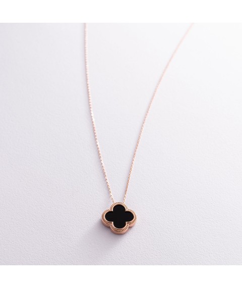 Gold necklace "Clover" with onyx col01974 Onix 45