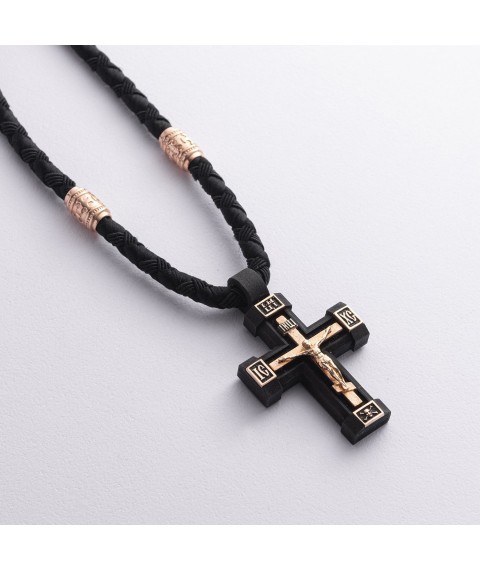 Men's Orthodox cross on a cord made of ebony and gold kol02134 Onix 60