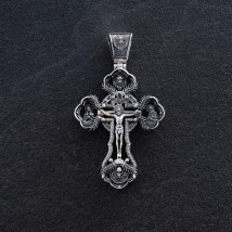 Чоловічий православний хрест "Розп'яття" з ебенового дерева та срібла 850 Онікс
