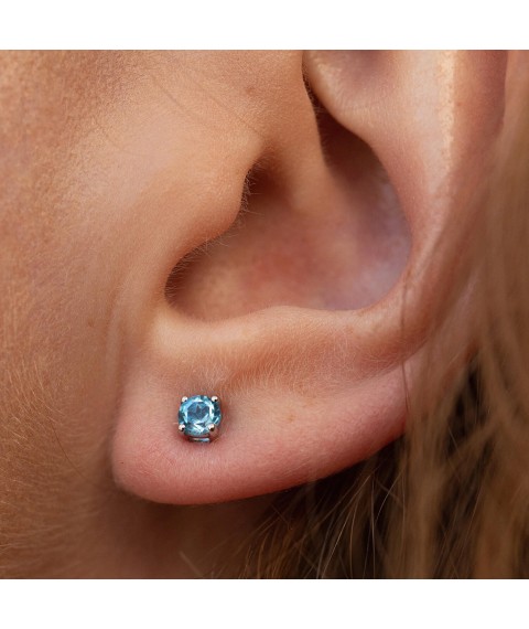 Gold earrings - studs with blue topaz sb0119gl Onyx