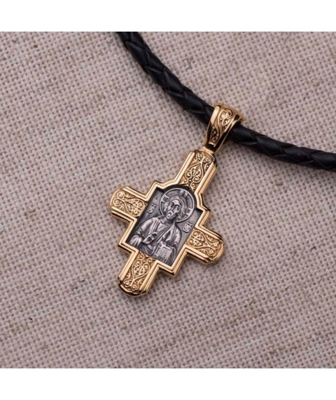 Silver cross with gilding. ''Lord Almighty. Great Martyr Panteleimon the Healer" 132463 Onyx