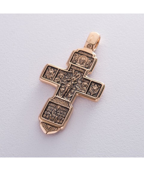 Православный крест "Распятие Христово с предстоящими. Святая Троица"(чернение) п00310 Оникс