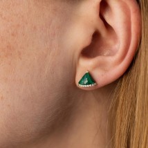 Gold earrings - studs (malachite, diamonds) sb0511sm Onyx