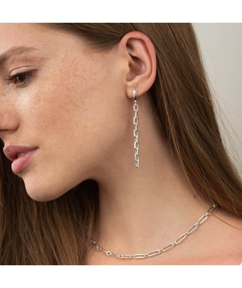 Silver earrings "Chains" 122779 Onyx