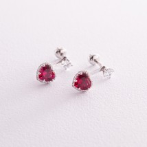 Silver earrings - studs "Hearts" with ruby ​​and cubic zirconia 2713/9р-HRUB Onix