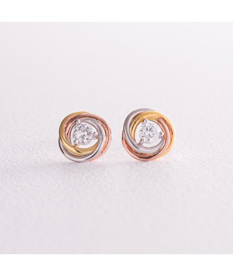 Silver earrings - studs with multi-colored gold plated (cubic zirconia) 123264 Onyx