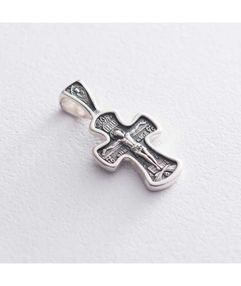 Silver cross "Crucifixion of Jesus Christ with prayer to the Cross" 133003 Onyx