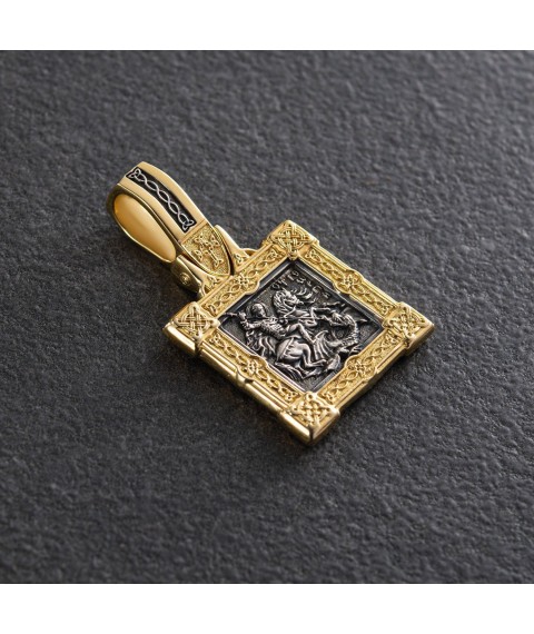 Silver pendant "St. George the Victorious" with gold plated 132304 Onyx