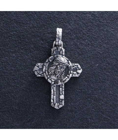Silver cross "Portrait of Jesus Christ with a crown of thorns" with blackening 7095 Onyx