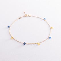 Gold bracelet "Ukrainian" on the leg (blue and yellow cubic zirconia) b05118 Onyx 24