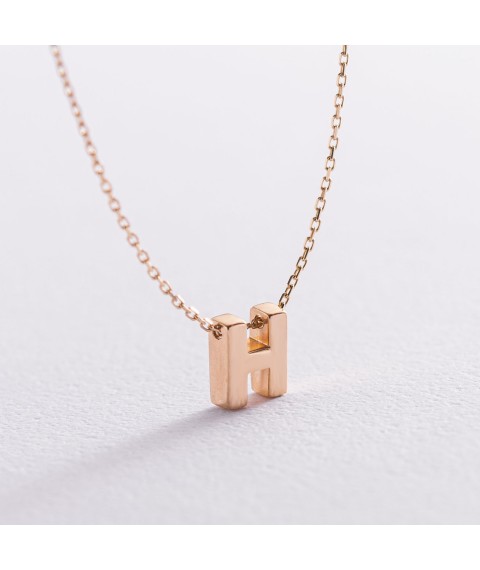 Necklace with the letter "H" in yellow gold kol01164Н Onix 45