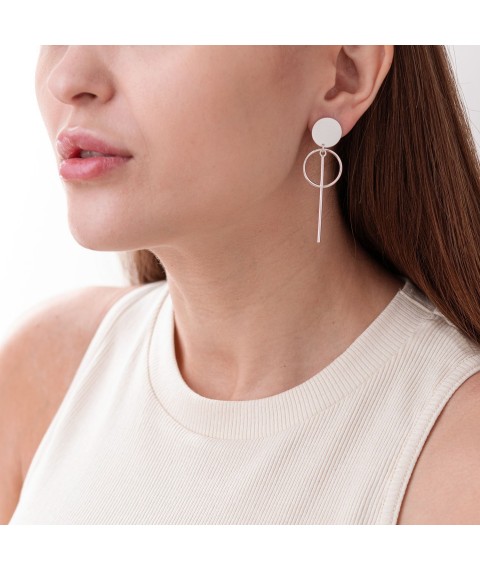 Silver earrings - studs "Geometry" 122766 Onyx