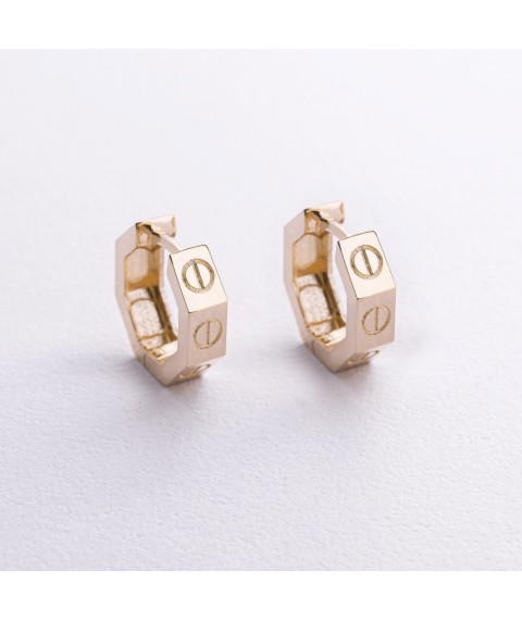 Earrings - rings "Love" in yellow gold s06803 Onyx