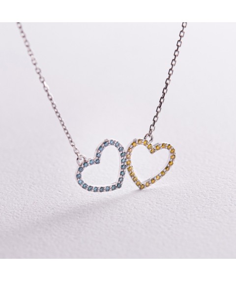 Gold necklace "Hearts" with blue and yellow diamonds 727151121 Onyx 40