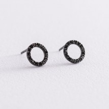 Gold earrings - studs "Cycle" (black diamonds) 0.8 cm sb0356di Onyx