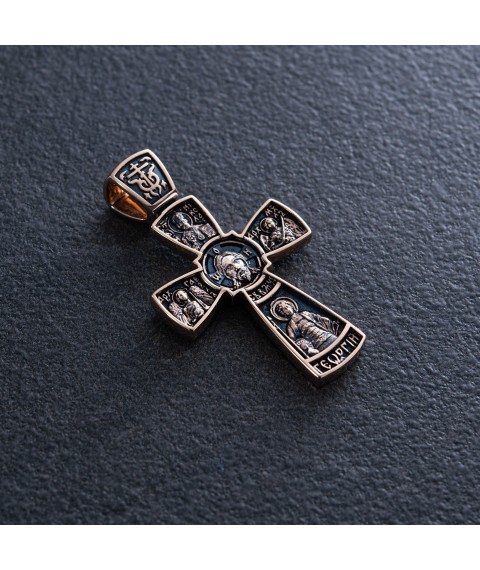 Golden Orthodox cross (blackening) "The Savior Not Made by Hands with Those Coming" p02892 Onyx