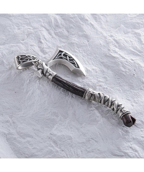 Срібний кулон "Секіра Перуна" з ебеном 1124 Онікс