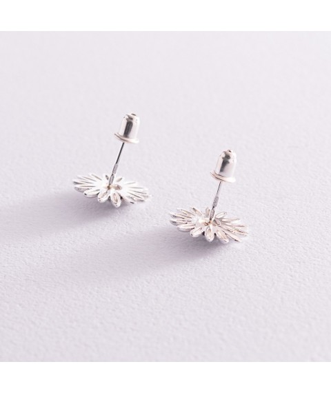 Silver earrings - studs "Sunflowers" 123110 Onyx