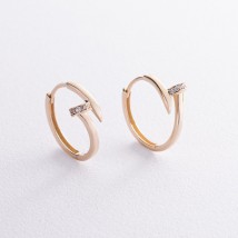 Earrings - rings "Nail" in yellow gold (cubic zirconia) s08343 Onyx