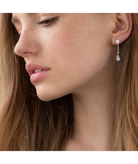 Silver earrings - studs (cubic zirconia) 12613 Onyx