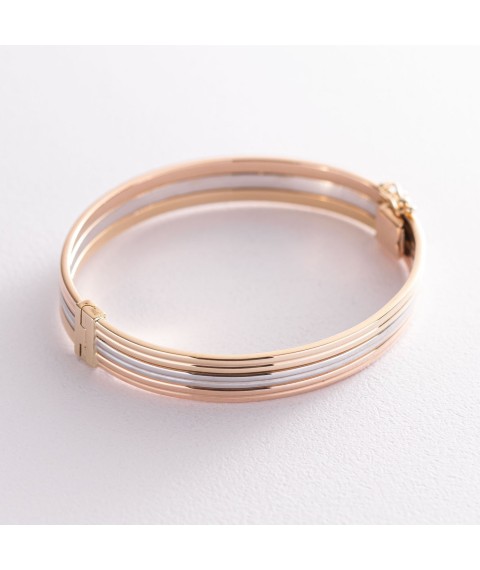 Rigid bracelet made of three colors of gold b02882 Onyx