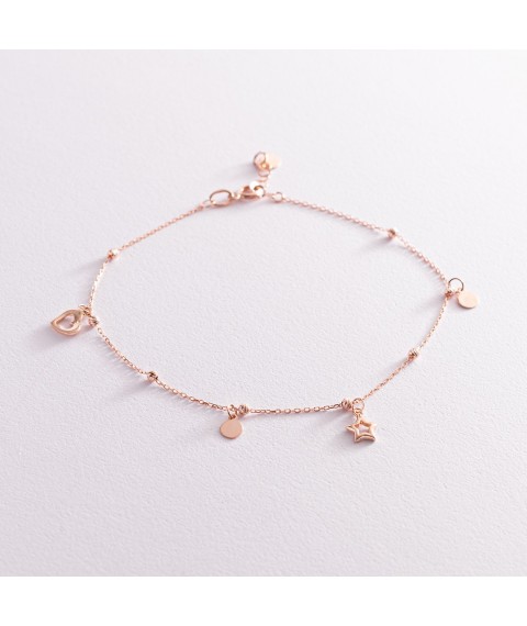 Gold bracelet "Heart and star" on the ankle b04347 Onix 25