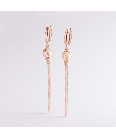 Dangling gold earrings with pearls s06320 Onyx