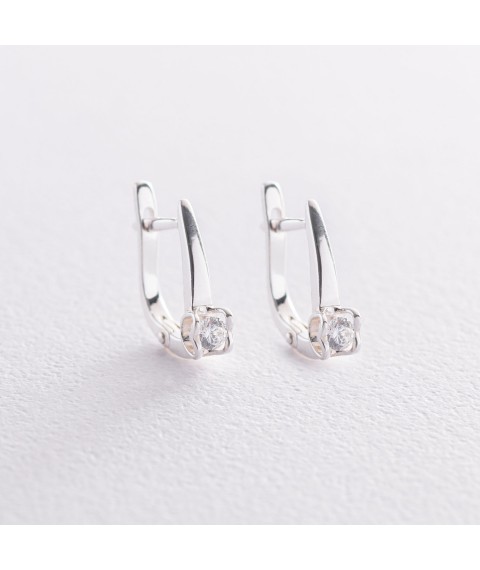 Silver earrings "Hearts" (cubic zirconia) 123005 Onyx