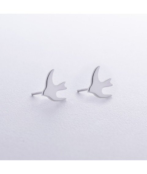 Silver earrings - studs "Swallow" 122468 Onyx