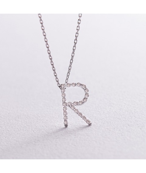 Gold necklace with the letter "R" with diamonds 134041121 Onyx 45