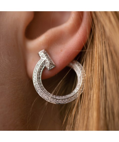 Earrings - studs "Evelyn" in white gold (cubic zirconia) s08669 Onyx
