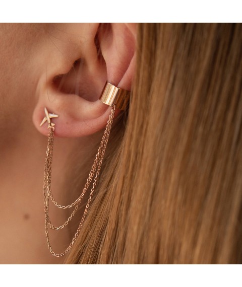 Earring - cuff "Airplane" in red gold with chains s08386 Onyx